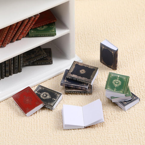 Poen 27 Pcs 1: 12 Scale Miniatures Dollhouse Books and a Wooden Bookcase Dollhouse Decoration Accessories 1: 12 Dollhouse Miniature Furniture 4 Fl...
