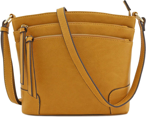 FashionPuzzle Triple Zipper Pocket Medium Crossbody Bag...
