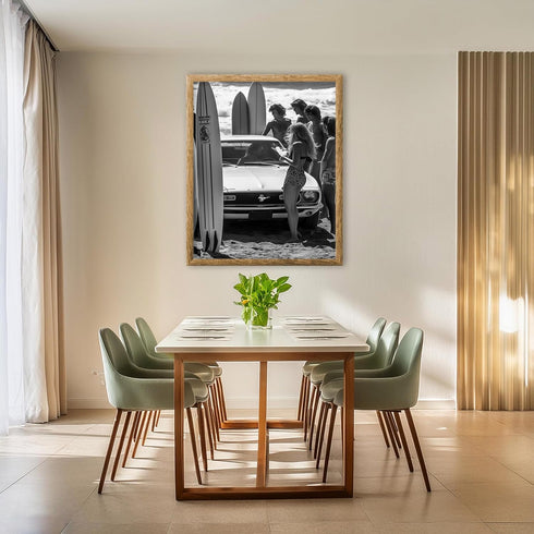 Posterizer 1 pcs-black and white photo of retro beach and surfers-Photography Art-Retro Art-Decor for Home & Office- unframed wall art...