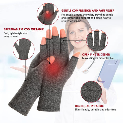 2 Pairs Arthritis Compression Gloves for Women Men, Carpal Tunnel Pain Relief, Fingerless for Typing Both Hands...