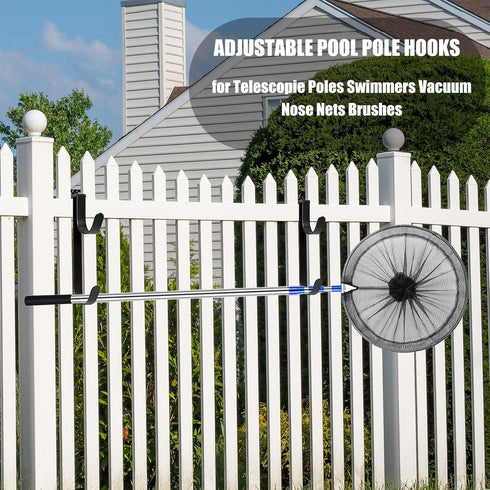 2Pack Double Pool Pole Hooks, Adjustable Pool Fence Hooks for Pool Equipment, Metal Vinyl Fence Hooks for Pool Skimmer Net Pole Hose Garden Tools...
