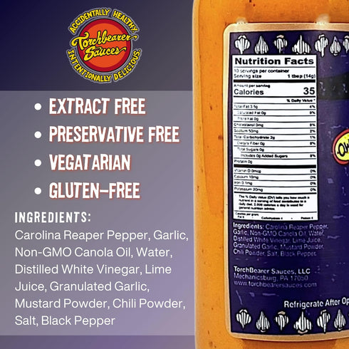 Torchbearer Sauces Garlic Reaper Sauce, 5 oz Garlic & Carolina Reaper Hot Sauce, Heat Level 9 - Featured on Hot Ones - All Natural, Extract-Free, ...