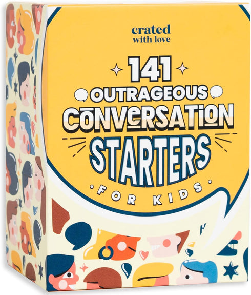 Crated with Love - 141 Outrageous Conversation Starters for Kids - Travel Games Card Deck for Family Table Topics, Funny Thought Provoking Questio...