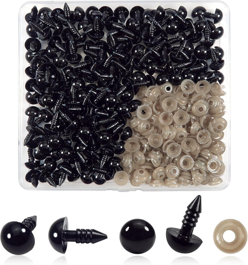 TOAOB 150pcs 10mm Black Plastic Safety Eyes Crafts Safety Eyes with 150pcs Washers for Stuffed Animals Amigurumis Crochet Bears Doll Making...