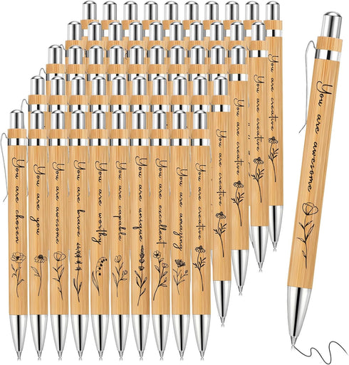 30 Pcs Inspirational Bamboo Pens Flower Ballpoint Pens Bulk with Black Ink Employee Appreciation Gift Thank You Gift Party Favors School Office Wr...