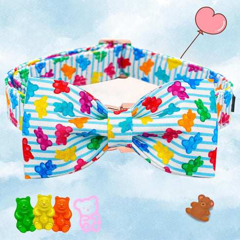 Elegant little tail Dog Collar, Summer Dog Collar with Bow tie, Blue Bear Print Dog Collars Pet Collar Boy Girl Cute Bowtie Collar Dog for Medium ...