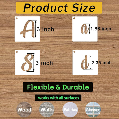 3 Inch Letter Stencils for Painting on Wood, 62 Pcs Calligraphy Alphabet Stencils and Number Stencils, Cursive Lettering Stencil Upper and Lowerca...