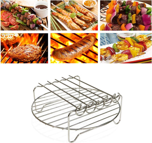 Air fryer Double Layer Round Rack with 5 Skewers Fitting XL Air Fryers?9in,Fit 5.3 QT or Above?...