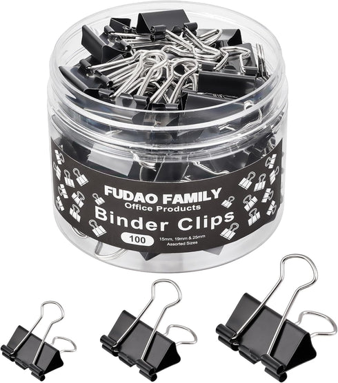 100pcs Binder Clips Assorted Sizes, Black Paper Clamps, Medium, Small, Mini 3 Sizes with Box for Office, School and Home...
