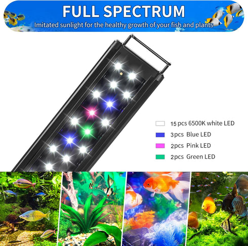 AQUANEAT LED Aquarium Light for 12 to 16 Inch Fish Tank, Auto On Off with Timer, Full Spectrum, Adjustable Brightness, Daylight Moonlight Mode, fo...