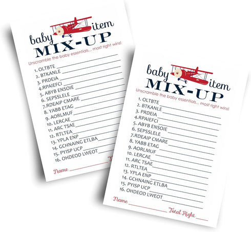 Airplane Baby Shower Games for Boys - Word Scramble Activity - Fun Gender Neutral Baby Shower Game for Guests - Adventure Theme in Red and Blue - ...
