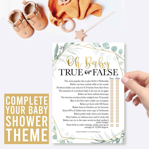Hadley Designs Hilarious Baby Shower Games Set – 25 Double-Sided Cards for 25 Guests, 2 Games, Word Scramble Baby Shower Game, True or False, Gend...