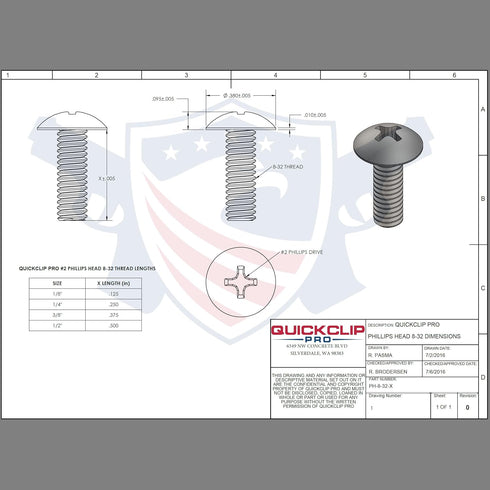 Black Chicago Screws 4, 10 or 20 Pack Kit - 1/8 Inch by QuickClip Pro, Thru-Hole Machine Screw Fasteners with Rubber Washers for Kydex Leather Hol...