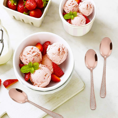 E-far 12-Piece Copper Coffee Spoons, 6-Inch Stainless Steel Espresso Spoons, Small Metal Spoons for Coffer/Sugar/Tea, Hammered Design & Rust Free,...