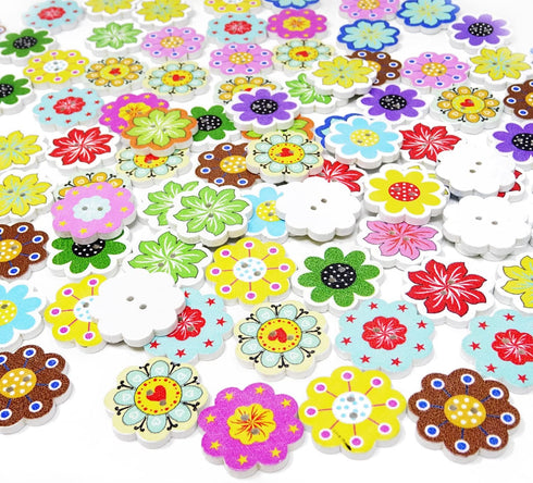 Honbay 100PCS Wooden Flower Buttons 2 Holes Buttons Cute Flower Floral Sewing Decorative Buttons for Skirts, Gloves, Sweaters, Shirts, Hats, Scarv...