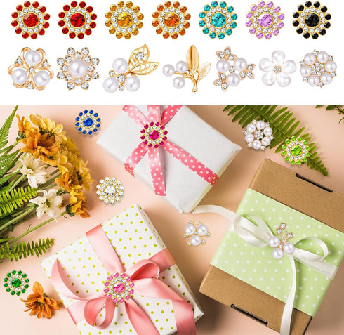 360 Pcs Rhinestone Buttons Flower Buttons Sets, DIY Flat Back Flower Rhinestone Buttons, Faux Pearl Embellishments Buttons Crystal Glass Beads for...