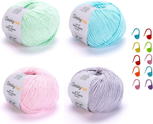 Hello Jeans 4 Skeins Different Color Bundle Yarn - Amigurumi Turkish Yarn - 4x 50gr, 160m/175yds - 55% Cotton & 45% Poliacrylic - Fine (2) - Yarn ...