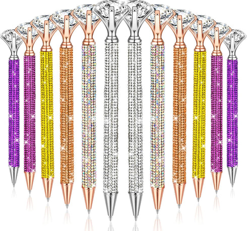 12 Pcs Big Diamond Pens with Crystal Bling Rhinestone Pen Metal Diamond Ballpoint Pens Black Rhinestone Ink Pens for Women Wedding Bridal Shower f...