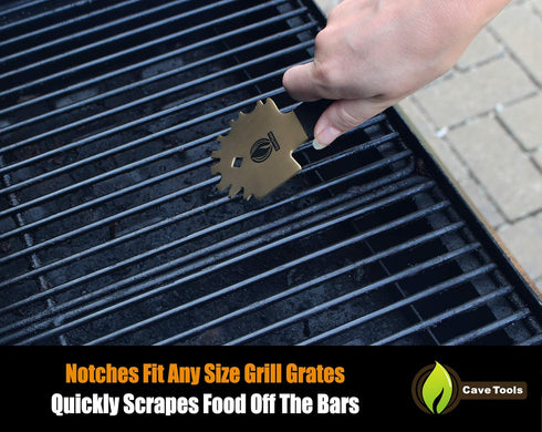 Cave Tools Bristle-Free Metal Grill & Griddle Scraper - Includes Bottle Opener - Barbeque Brush Substitute - BBQ Grill Accessories, Brass...
