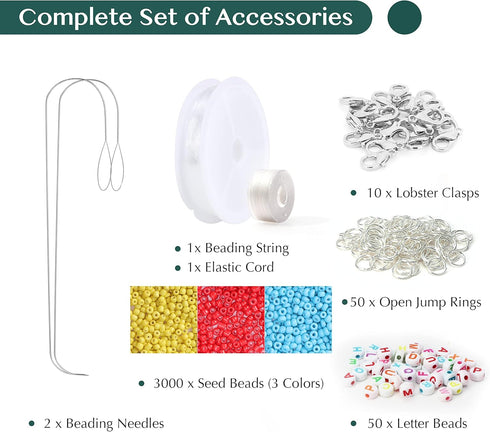 Tilhumt Bead Spinner for Jewelry Making, Effortless Rotating Wooden Bracelet Spinner with 50 Letter Beads, 3000 Seed Beads, 2 Big Eye Beading Need...