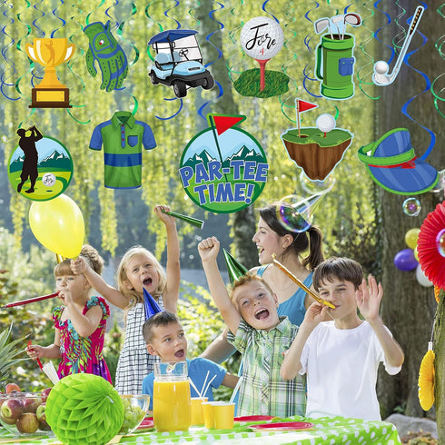 Clabby 41 Pcs Golf Party Decorations Swirls, Birthday Retirement Sports Theme Party Supplies Golf Cutouts Foil Hanging Swirls Ceiling Decor for Ki...