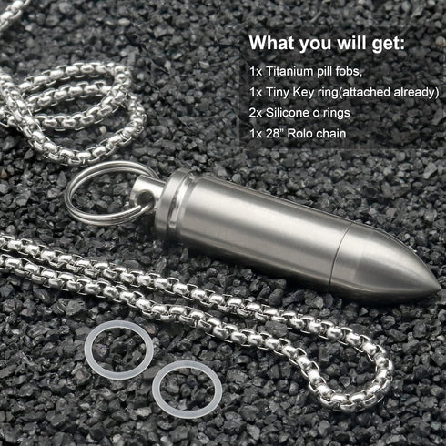Small Pill Box Titanium Pill Fob Necklace Bullet Nitro Mini Waterproof Pill Holder Lightweight Survival Case Keychain Pill Bottle for Men & Women ...