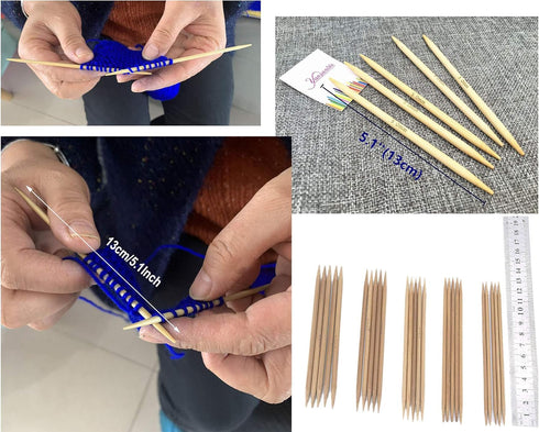 55Pcs 5.1 Inch Length 11 Size of Diameter Double Pointed Bamboo Knitting Needles (5'' set 11)......
