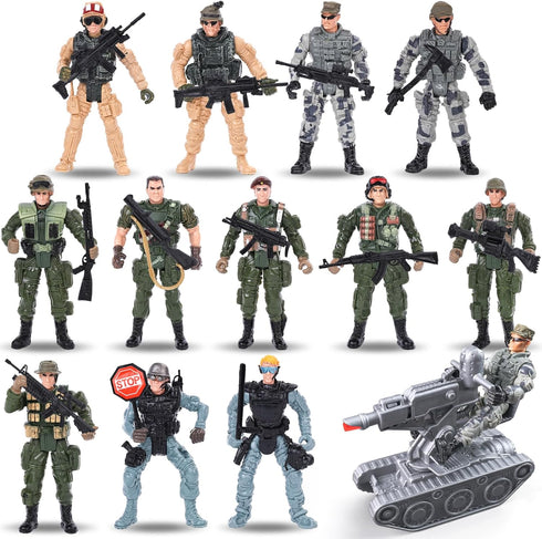 3 otters 13PCS Army Men Toy Set, Military Action Figures with Weapons Special Force Soldiers Riding on Armored Vehicle for Kids Birthday Gift...