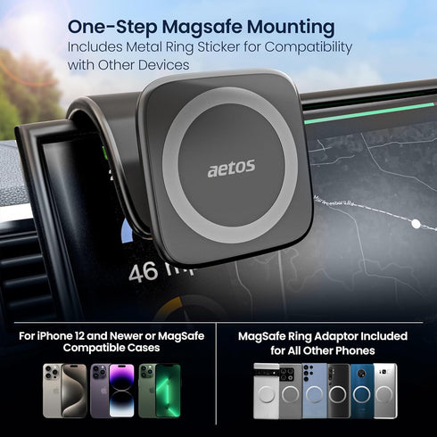 for iPhone MagSafe Car Mount Magnetic Phone Holder with Adhesive Suction Base, Fits iPhone 15/14/13/12 Pro/Plus/Max and Android Phones with Ring A...