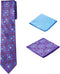 Men's Woven Medallion Regular Length Neck Tie with 2 Handkerchief Pocket Squares Hanky Set - Purple Gray Blue...