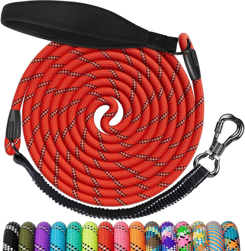 NTR Dog Leash Long, Pet Leash with Upgrade Swivel Lockable Hook & Ergonomic Padded Handle, Reflective Bungee Red Nylon Dog Leash for Walking, Hunt...