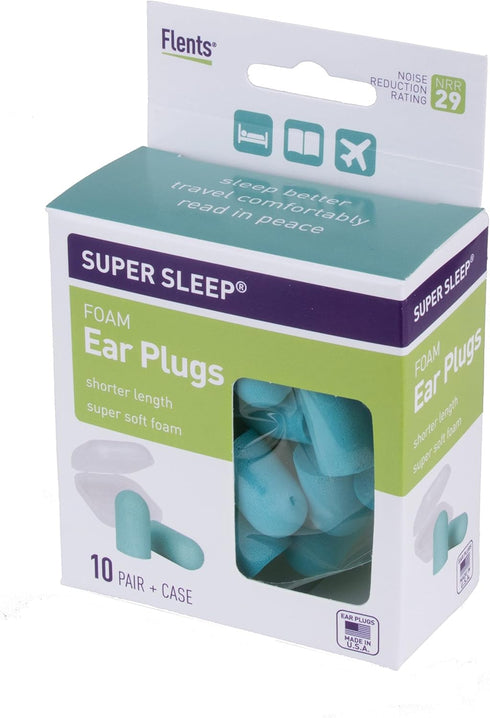 Flents Super Sleep Comfort Foam Ear Plugs/Earplugs | 10 Pair | Case Included | NRR 29 | Made in The USA...