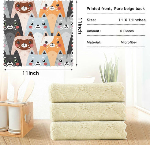Cute Cats Microfiber Reusable Cleaning Cloths Kitchen Dish Cloths Dish Rags for Washing Dishes, Animal Dish Towels Washcloths for Kitchen Drying, ...