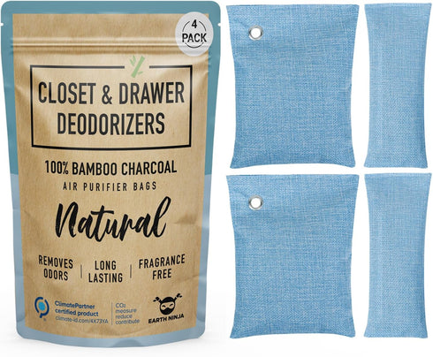 Closet and Drawer Deodorizer Bags (4 Pack) - Naturally Absorbs and Eliminates Closet Odors- 2 XL Closet Deodorizers and 2 Drawer Deodorizers - Uns...