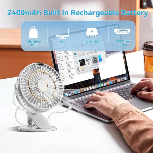 5 Speeds Clip on Fan Rechargeable - Mini USB Portable Desk Fan with Clip, LED Display Powerful Silent Table Fan, 720°Flexible Rotation for Bed, Ho...