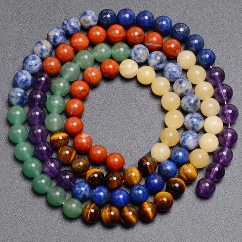 LPBeads 100PCS 8mm Round Natural Chakra Beads Gemstone Round Loose Beads for Jewelry Making with Crystal Stretch Cord...