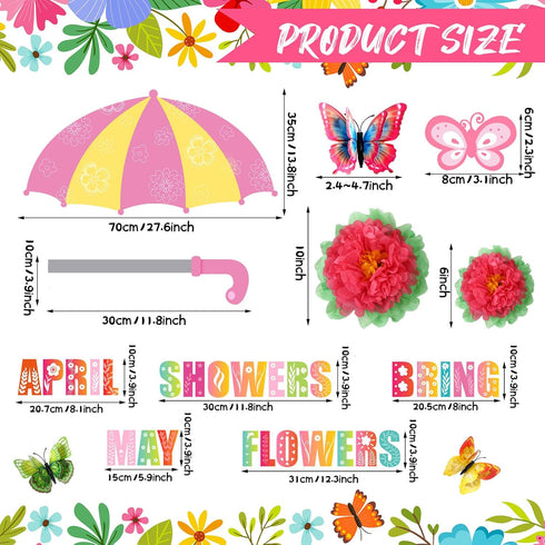 30 Pcs Spring Bulletin Board Decorations Flower Classroom Door Decorations April Showers Bring May Flowers Decorations with Paper Flowers Butterfl...