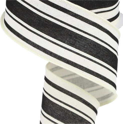 Farmhouse Stripe on Cotton Wired Edge Ribbon - 2.5 Inches x 10 Yards (Ivory, Black)...
