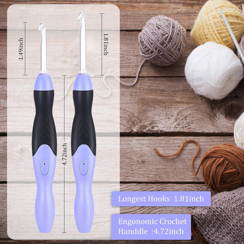 11 Sizes Lighted Crochet Hooks Set Rechargeable Crochet Hook Light Up Hooks with Case, Interchangeable Heads 2.5 mm to 8 mm for DIY Craft Supplies...