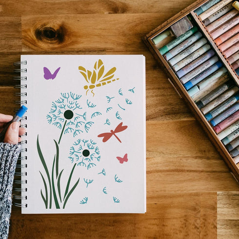 FINGERINSPIRE Dandelion Stencil 11.7x8.3 inch Large Reusable Butterfly Drawing Templates, Plastic Dragonfly Stencil Flying Dandelion Stencil for P...