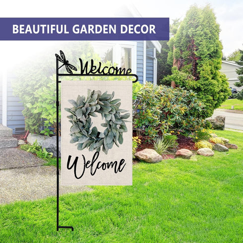 YEAHOME Garden Flag Stand Holder, Premium Yard Flag Holder with Dragonfly, Weather-Proof Metal Powder-Coated Flagpole for Fall Garden Flag, Hallow...