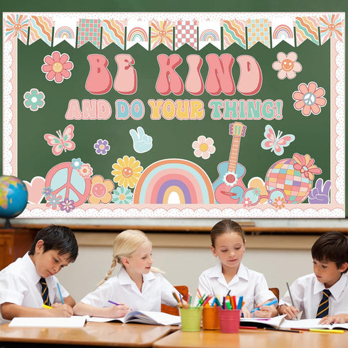 Boho Classroom Bulletin Board Decoration Groovy Be Kind and Do Your Thing Classroom Decoration Retro Boho Rainbow Cutouts for Kindergarten School ...