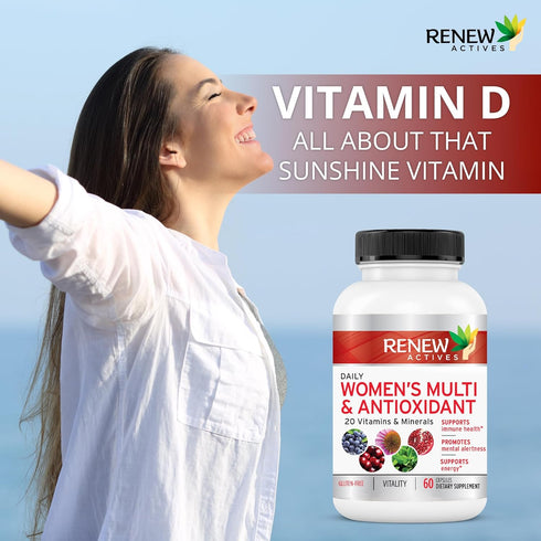 Renew Actives Women's Multi-Vitamin & Antioxidant: Daily Health Supplement for Woman- 20 Vitamins & Minerals - 60 Capsules...