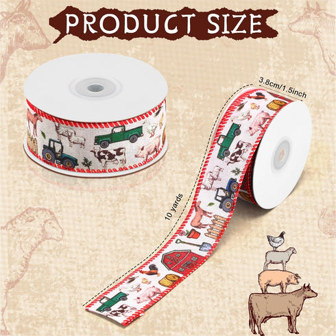Rustic Woodland Animal Wired Ribbon Baby Shower Ribbon Barnyard Forest Animal Truck Print Burlap Ribbon for Daiper Cake Gifts Wrapping DIY Crafts ...