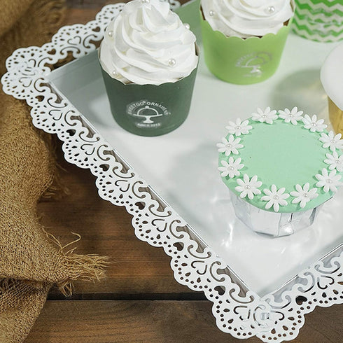 2Pcs Rectangle Iron Cupcake Serving Tray Fruit Dessert Plates for Party Anniversary Wedding Christmas Baby Shower (White)...