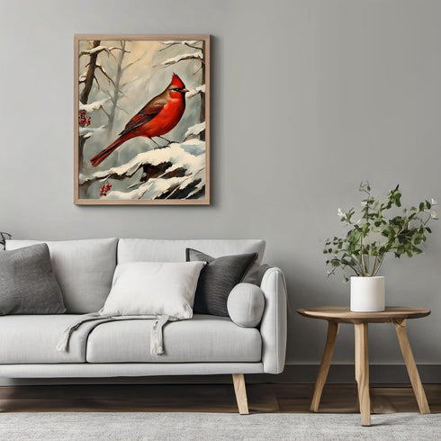 Posterizer 1 pcs-little bird in snowy winter scene-oil painting style -3-Art for Animal Lovers-Landscape & Nature Art-Decor for Home & Office- unf...