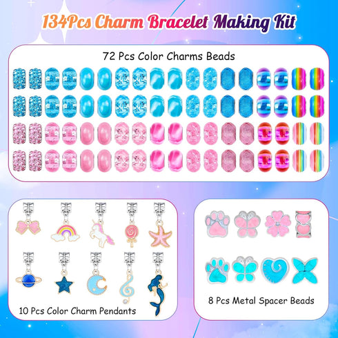 LUDUKOO Bracelet Making Kit for Girls, 134 Pcs Charm Bracelet Making Kit with Beads Bracelet Necklace Making Kit Grafts for Girls Ages 6-8 Birthda...