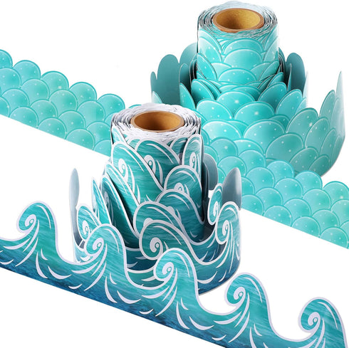 2 Rolls Ocean Waves Bulletin Board Border Blue Turquoise Scallops Bulletin Board Trim Paper Ocean Beach Bulletin Board Decorations Classroom Borde...