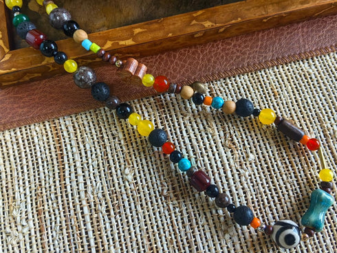 90s Beaded Necklace Color Surfer Crystal Stone Gemstone Wooden Bead Britpop Summer Choker Necklace for Men Women...