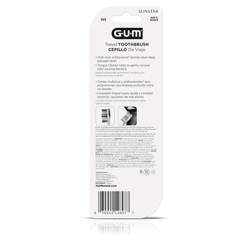 GUM Folding Travel Toothbrush, Compact Head + Tongue Cleaner, Soft Bristled Travel Toothbrushes for Adults, 2ct...